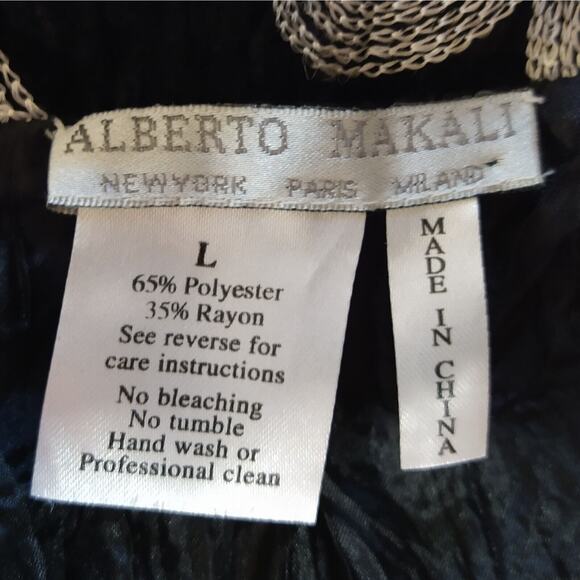 Alberto Makali Crinkle Velvet Black Embroidered Shirt Size Large Button Front - Picture 7 of 9